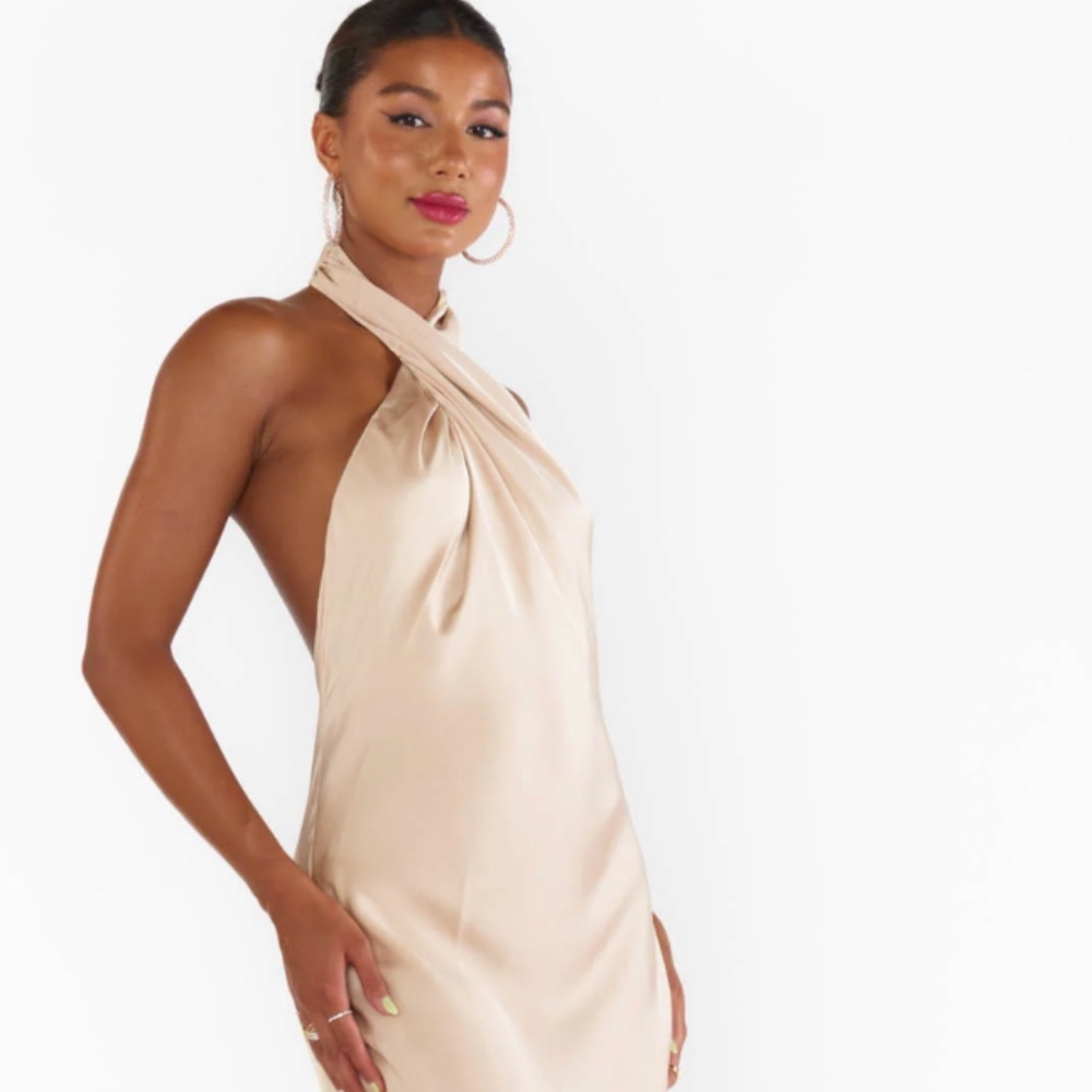 Jasmine Halter Maxi Dress in Champagne